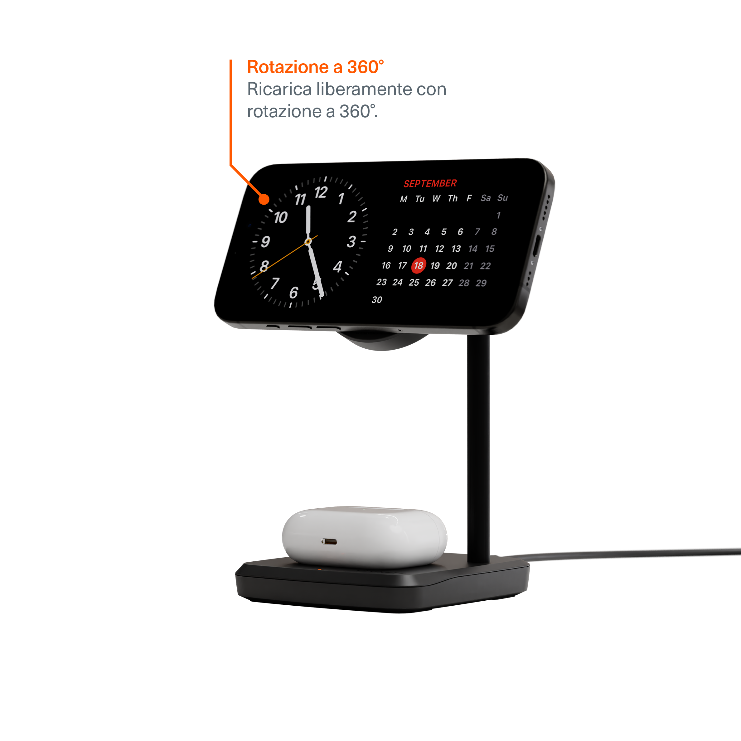 Caricabatterie wireless magnetico 2 in 1 Qi2.0
