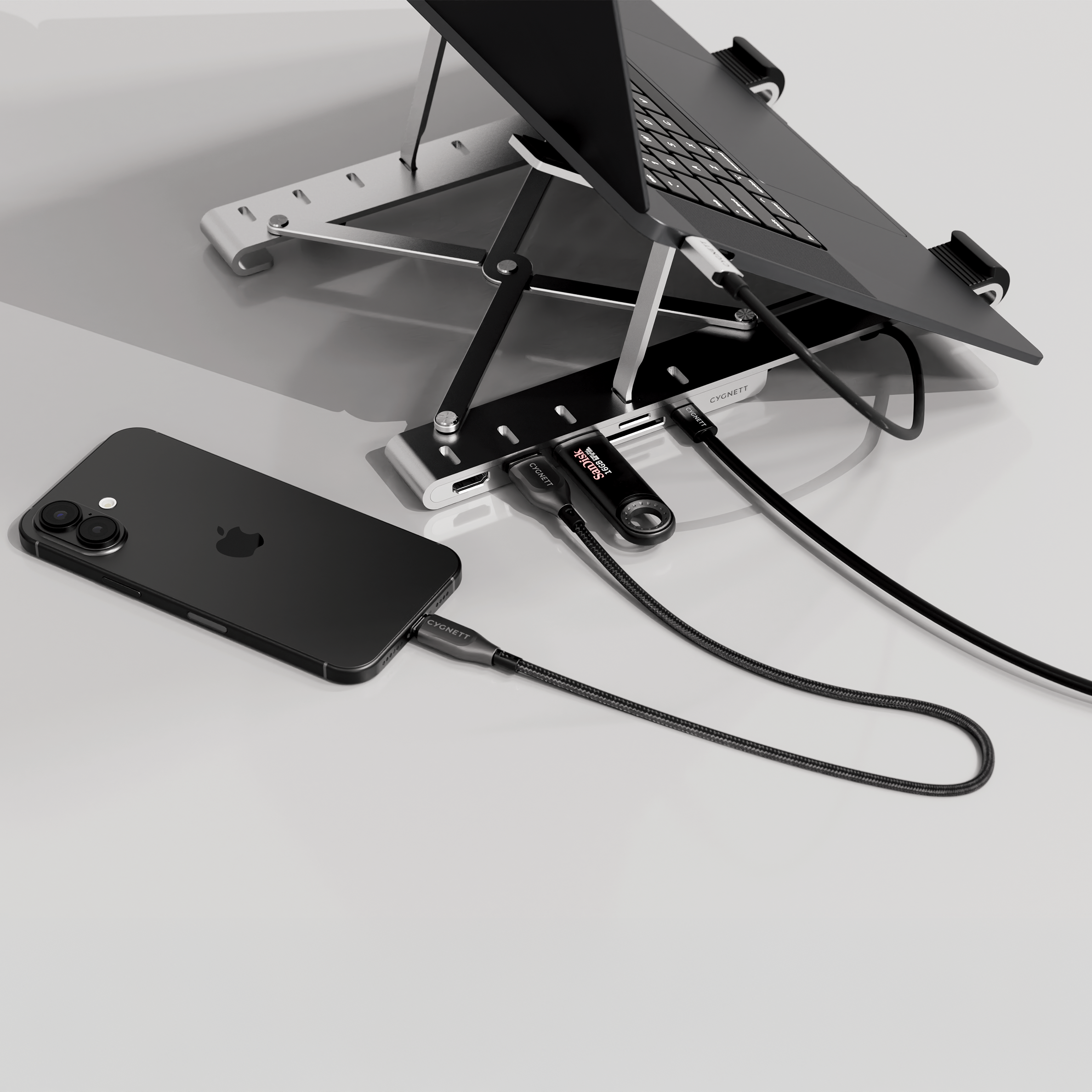 Hub 7-in-1 con rialzo pieghevole per laptop (HDMI singola)