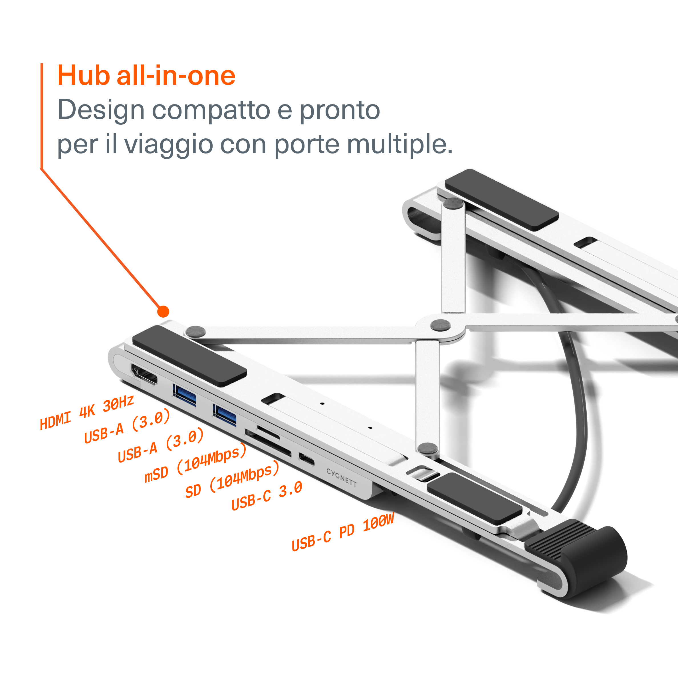 Hub 7-in-1 con rialzo pieghevole per laptop (HDMI singola)