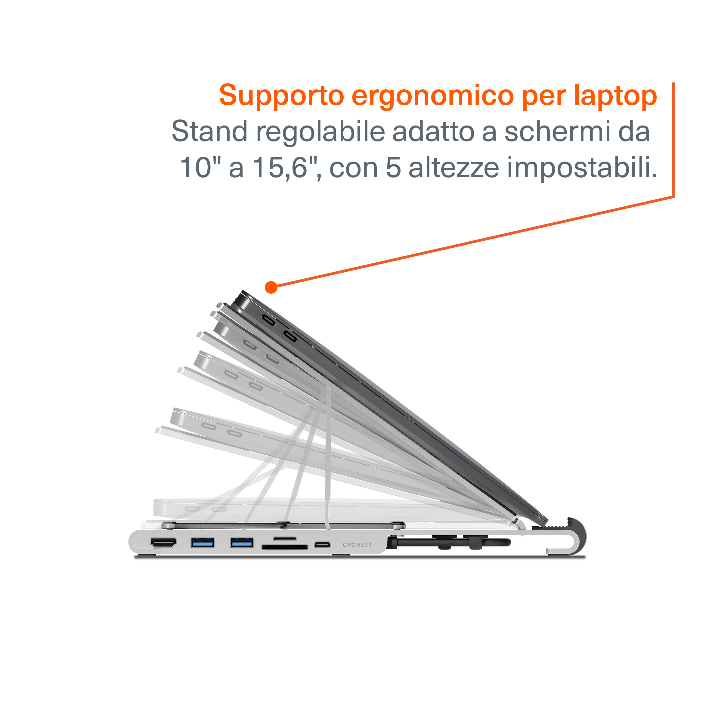 Hub 7-in-1 con rialzo pieghevole per laptop (HDMI singola)