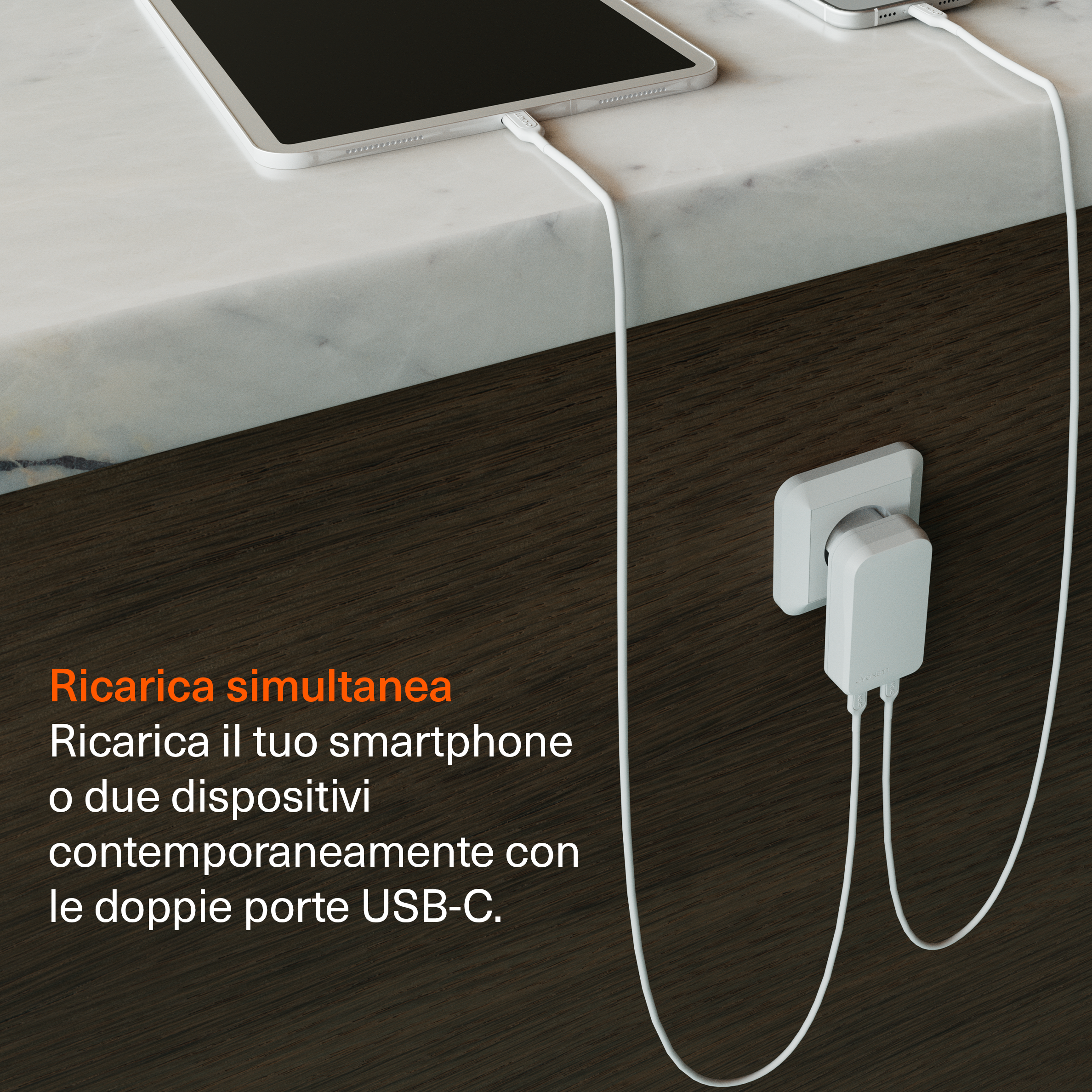 Doppio Caricabatterie da Muro Sottile GaN USB-C 45W