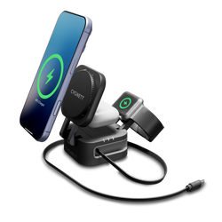 Caricatore Wireless Pieghevole 3-in-1 con Cavo Retrattile