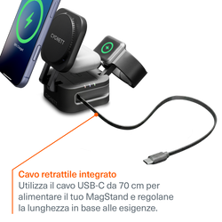 Caricatore Wireless Pieghevole 3-in-1 con Cavo Retrattile