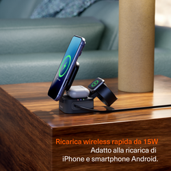 Caricatore Wireless Pieghevole 3-in-1 con Cavo Retrattile