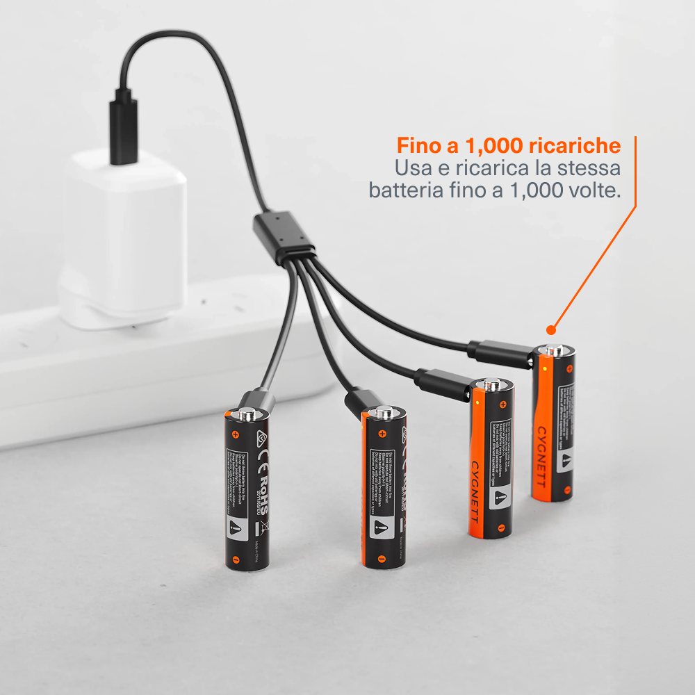 Batteria Li-ion Ricaricabile AA USB-C (Confezione da 4)