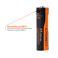 Batteria Li-ion Ricaricabile AA USB-C (Confezione da 4)