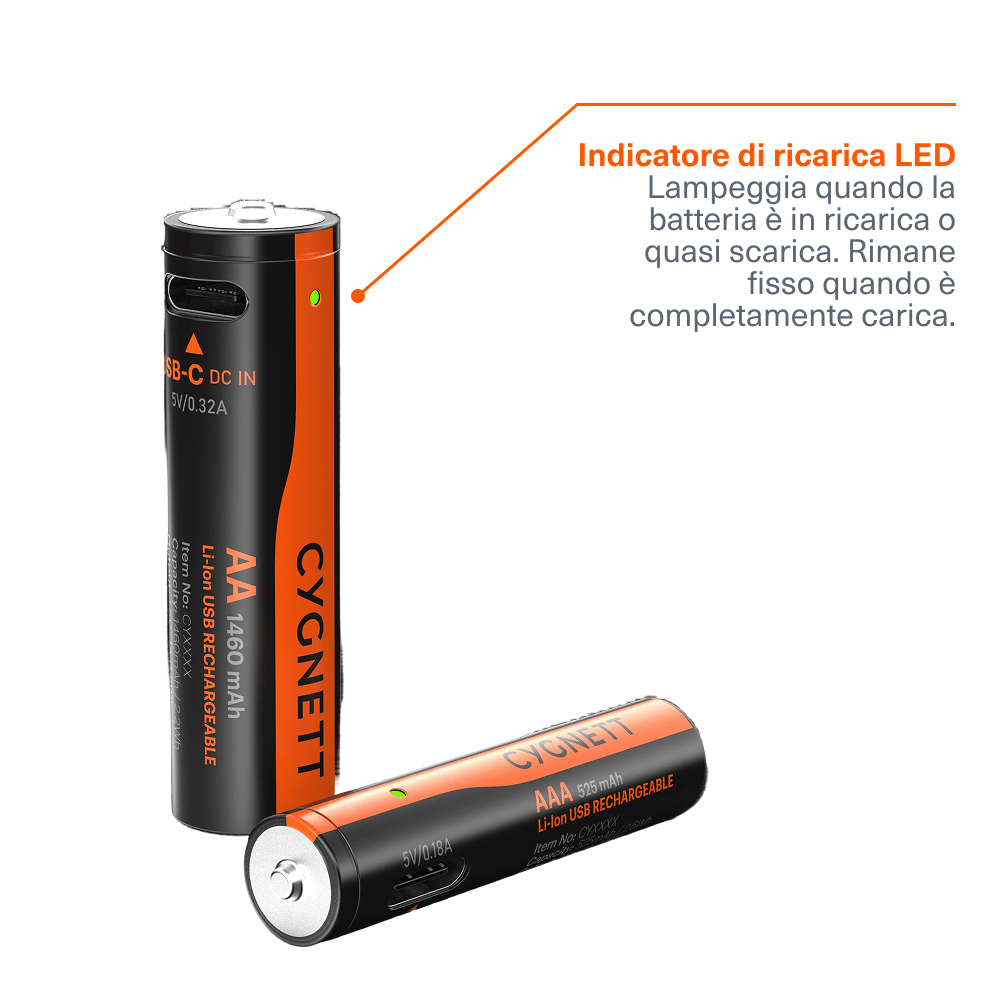 Batteria Li-ion Ricaricabile AA USB-C (Confezione da 4)