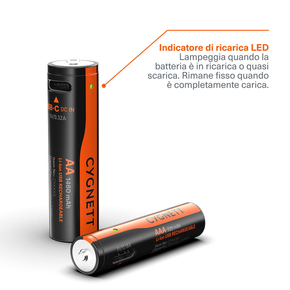 Batteria Li-ion Ricaricabile AAA USB-C (Confezione da 4)