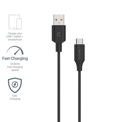 USB-C 2.0 to USB-A Cable - Black 10cm - Cygnett (AU)